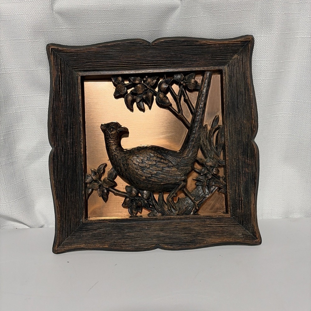 Vintage Copper Craft Guild Pheasant 3D Wall Art Plaque Made in USA 9x9